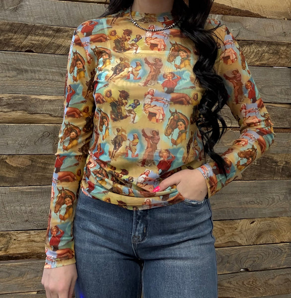 The Vintage Cowgirl Mesh Top
