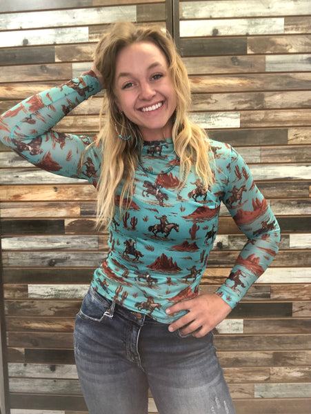 The Turquoise Trails Cowboy Mesh Top