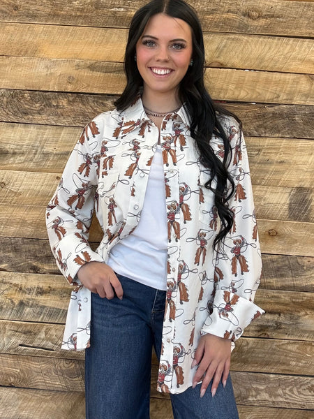 The Roping Cowboy Pearl Snap Top Cardigan