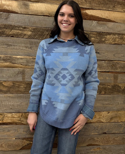 The Knitted Round Hem Sweater Buffalo Button Aztec Sweater