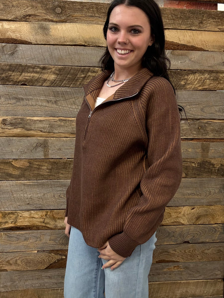 The Keep Me Here All Brown Quarter Zip Sweater
