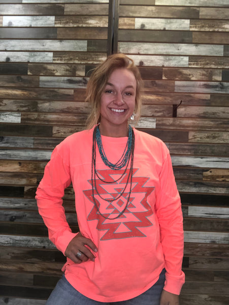 The Aztec Puff Coral Long Sleeve Tee