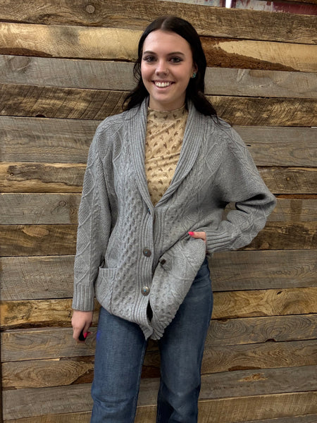 The Come Here Cable Knit Concho Grey Sweater Cardigan