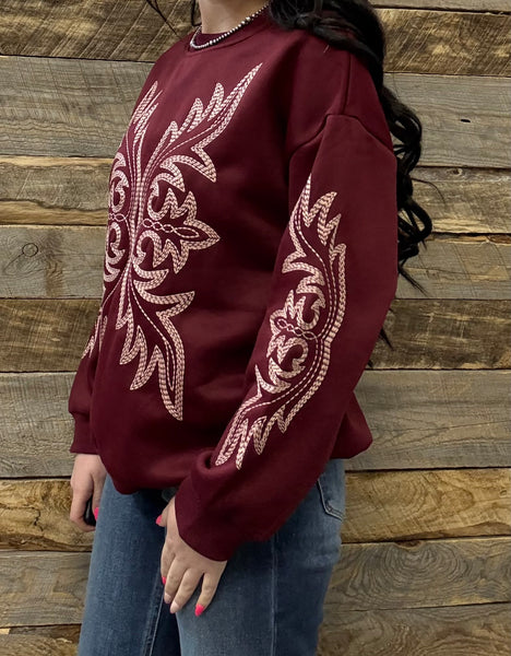 The Where Is It Boot Stitch Burgundy Sweatshirt