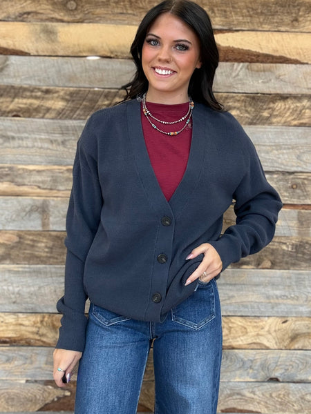 The Way There Button Up Midnight Sweater