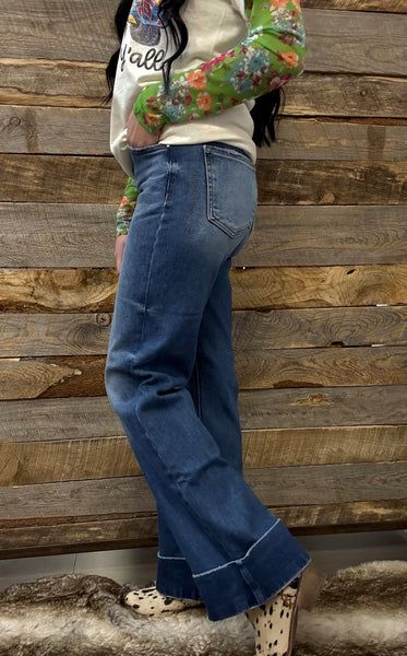 The Danielle Cuffed Wide Leg Dark Jeans