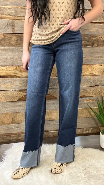 The Hope Mid Rise Wide Straight Dark Jeans