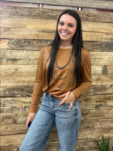 The Long Days Leather Looks Brown Top