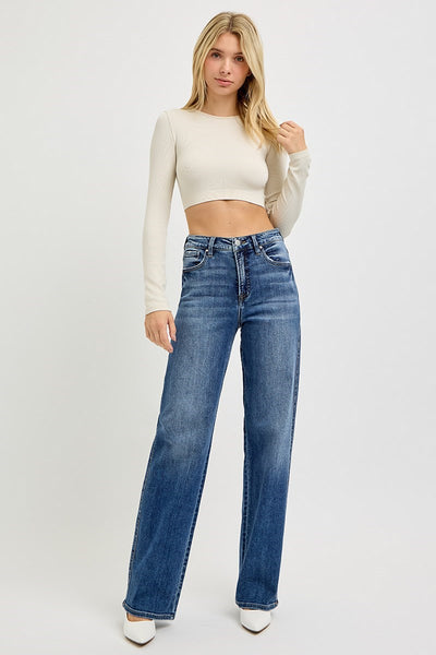 The Georgia High Rise Wide Leg Dark Jeans