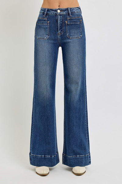 The Laken High Rise Wide Leg Flare Dark Jeans