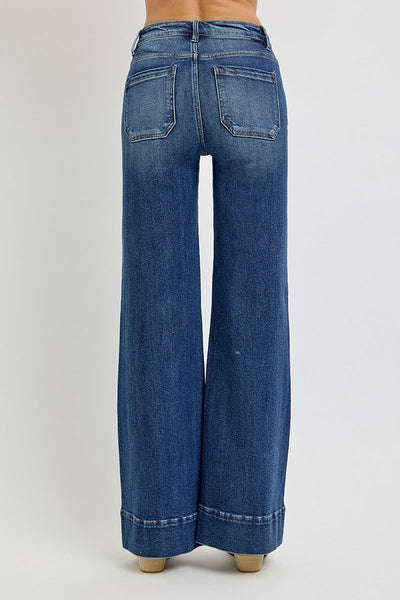 The Laken High Rise Wide Leg Flare Dark Jeans