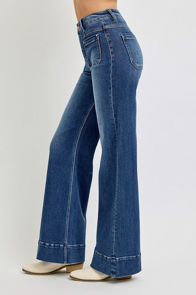 The Laken High Rise Wide Leg Flare Dark Jeans