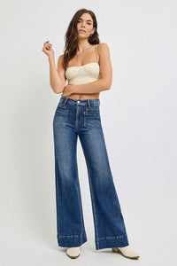 The Laken High Rise Wide Leg Flare Dark Jeans