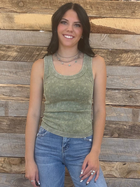 The Talk To Me Ash Olive Tank Top