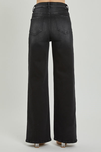 The Pippy High Rise Wide Leg Distressed Black Jeans
