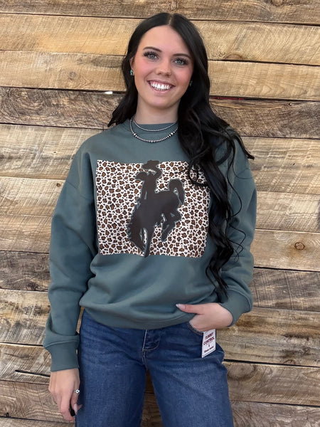 The Come Here Leopard Bronc Basil Sweatshirt