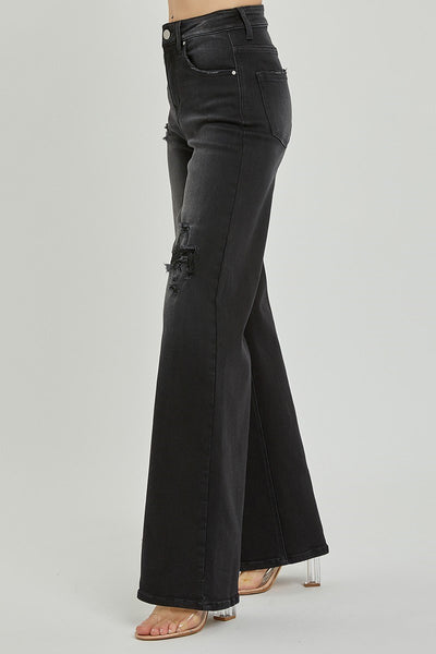 The Pippy High Rise Wide Leg Distressed Black Jeans