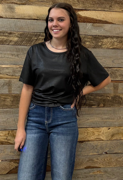The Short Days Leather Looks Black Top