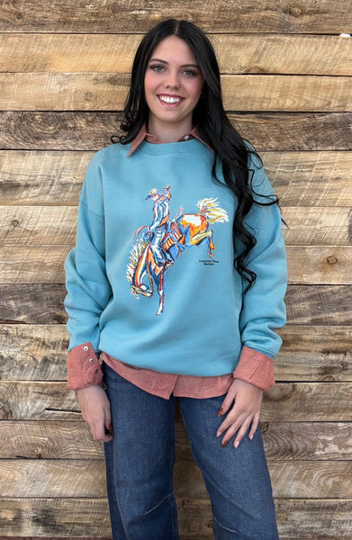 The Come Here CrissCross Chaos Bronc Steel Blue Sweatshirt