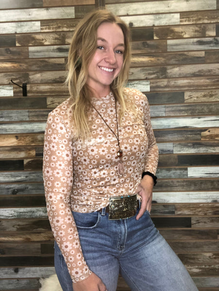 The Flowers Retro Brown Mesh Top