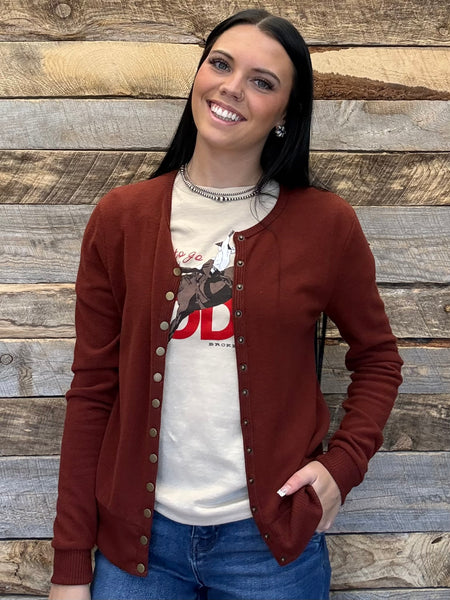 The Snap Button Sweater Rust Long Sleeve Cardigan