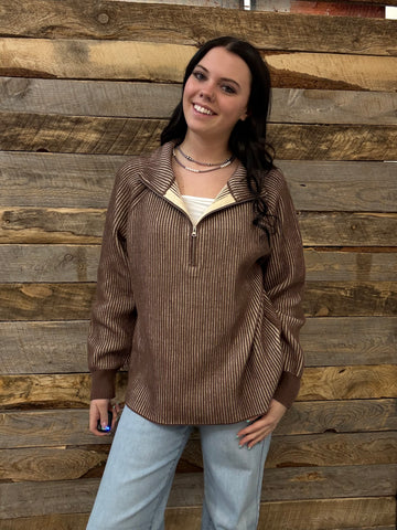 The Keep Me Here Brown Quarter Zip Sweater