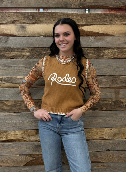 The Square Western Collage Mesh Top