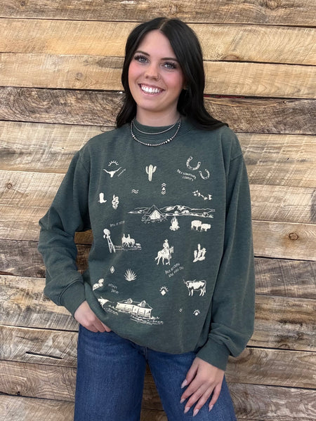 The Western All Over Mineral Olive Sweatshirt