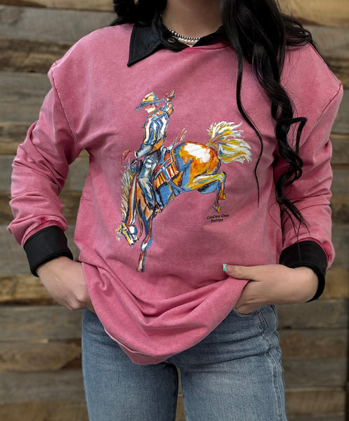 The CrissCross Chaos Bronc Pink Acid Wash Sweatshirt