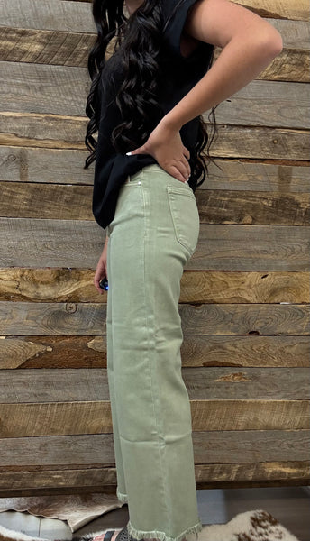 The Josey High Rise Wide Leg Crop Sage Jeans