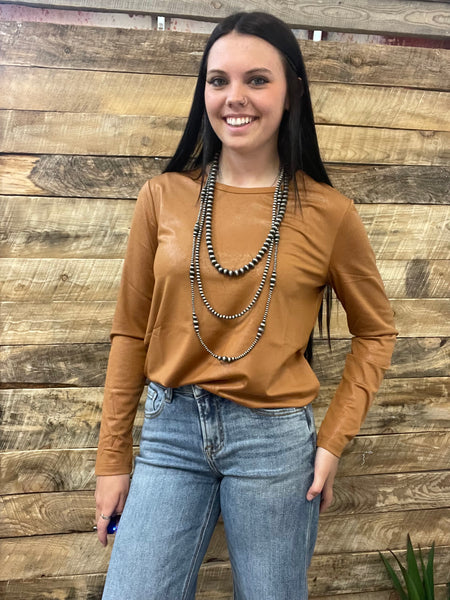 The Long Days Leather Looks Brown Top