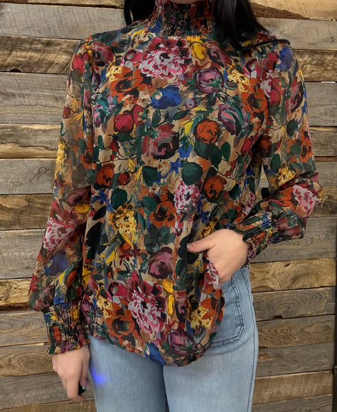 The Floral Chiffon Smocked Top