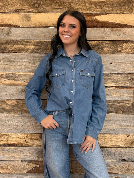 The Great Classic Western Yoke Button Down Denim Top