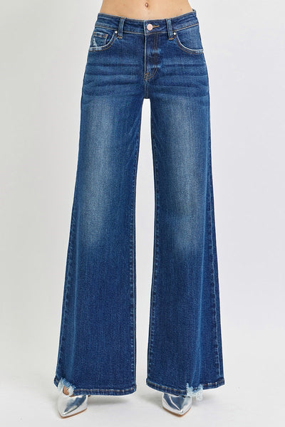 The Dana Mid Rise Extreme Wide Leg Dark Jeans
