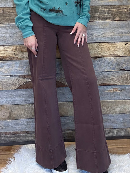 The Whitley Choco Brown Mid Rise Wide Leg