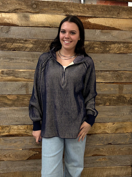 The Keep Me Here Navy Quarter Zip Sweater