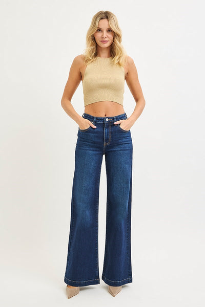 The Denise High Rise Dark Wide Leg Jeans