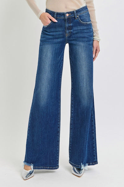 The Dana Mid Rise Extreme Wide Leg Dark Jeans