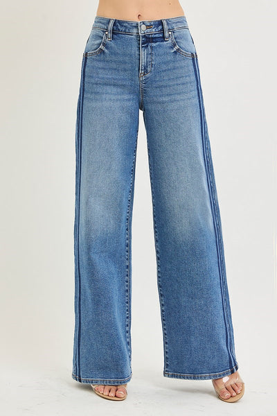The Nicole Slouchy Wide Side Shadow Wash Jeans