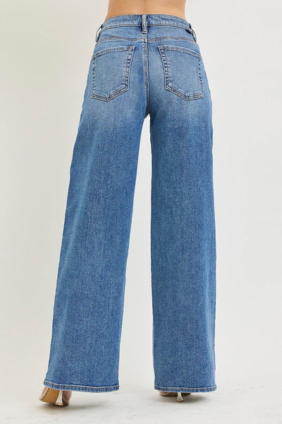 The Nicole Slouchy Wide Side Shadow Wash Jeans
