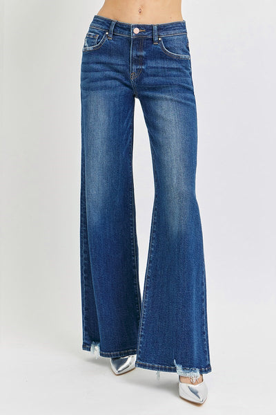 The Dana Mid Rise Extreme Wide Leg Dark Jeans