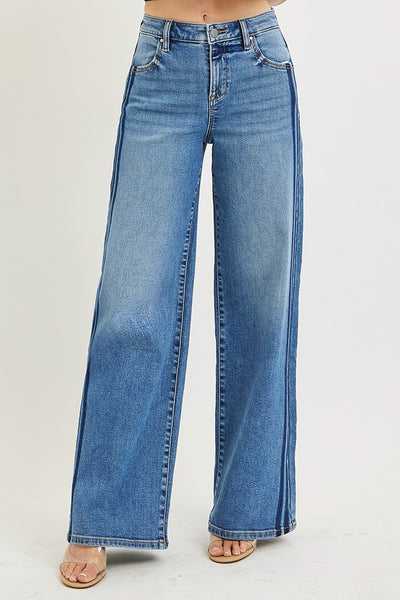 The Nicole Slouchy Wide Side Shadow Wash Jeans