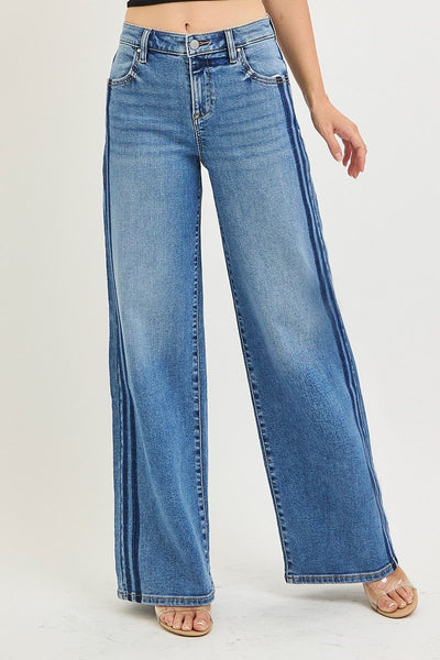 The Nicole Slouchy Wide Side Shadow Wash Jeans