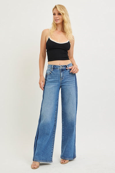 The Nicole Slouchy Wide Side Shadow Wash Jeans