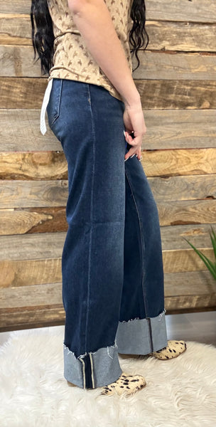 The Hope Mid Rise Wide Straight Dark Jeans