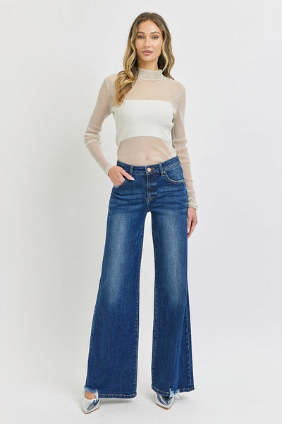 The Dana Mid Rise Extreme Wide Leg Dark Jeans