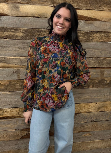 The Floral Chiffon Smocked Top