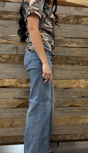 The Kayla High Rise Wide Leg Vintage Wash Jeans