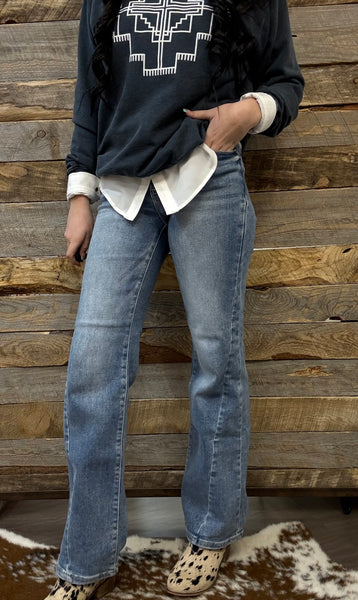 The Sharon High Rise Straight Leg Ankle Medium Jeans