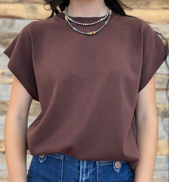 The Talk To Them Brown Sweater Tank Top